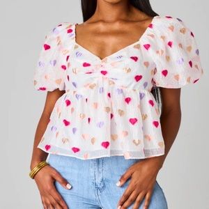 ✨Buddy Love Blakely “Kissing Booth Print” Peplum Top, SzL, NWT